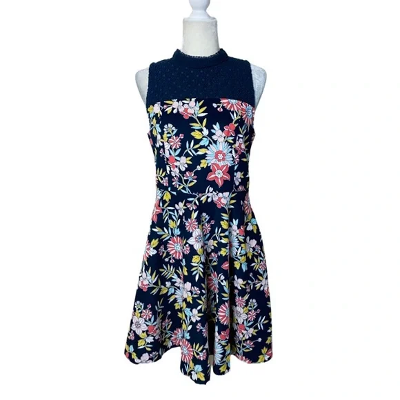 Moulinette Souers Ashbury Corduroy Fit & Flare Blue Floral Print Dress Size 10 - Picture 2 of 11